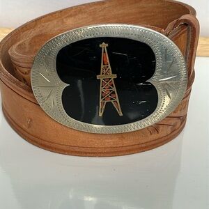 Johnson & Held Inlaid Oil Derrick Western Belt Buckle